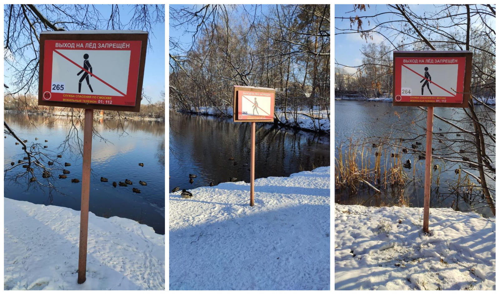 Знаки «Выход на лед запрещен» установлены в поселении Рязановское